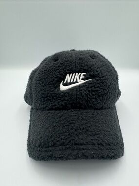 Nike Black Sherpa Fleece Cap with White Swoosh, S/M